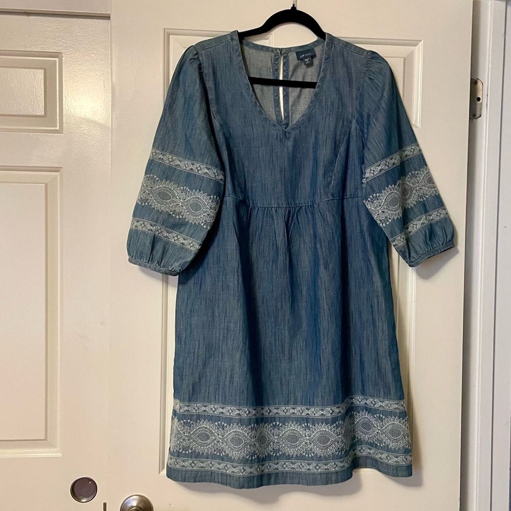 J. Jill Blue Summer dress with Bishop Sleeves and V-Neck (NWOT)